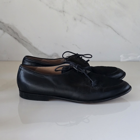 Bertie | Black Leather & Calf Hair Oxford Derby Dress Shoes | Men’s Size 10 main image 5